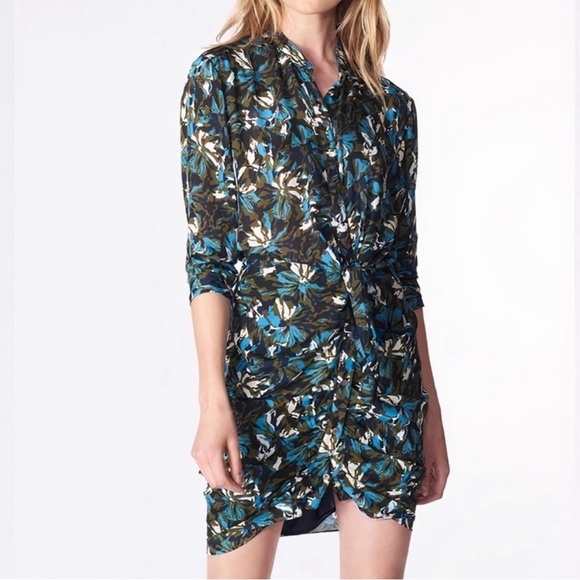 New Veronica Beard Georgina Dress Floral Print Wrap Olive Green 100% Silk Size 8 - Picture 2 of 8